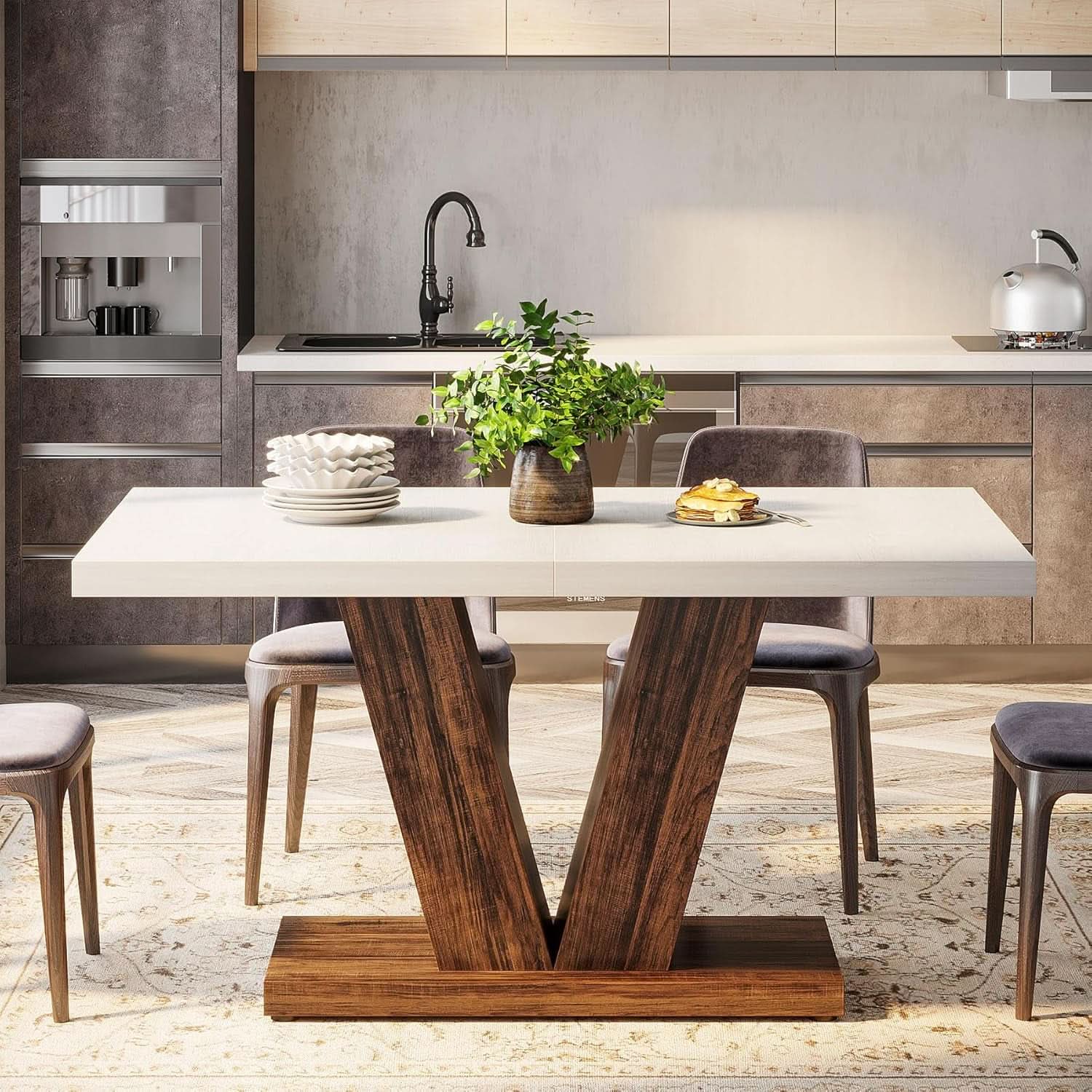 47 Inch White Oak Dining Table With Heavy Pedestal Base-3