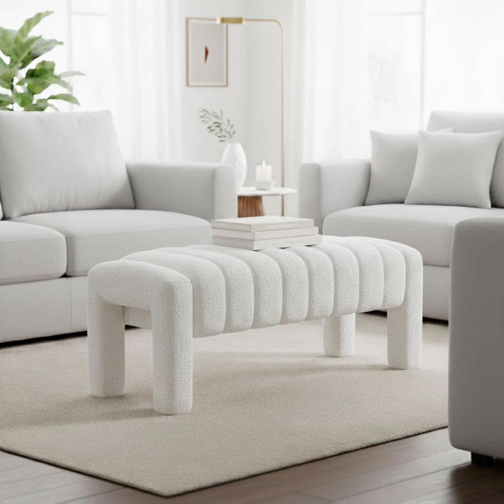 42.5 Inches Boucle Ottoman Bench Footrest Entryway-4