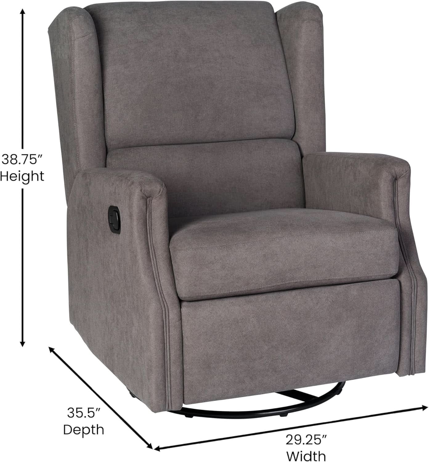 Omma Wingback Swivel Glider Recliner Dark Gray Upholstered-2