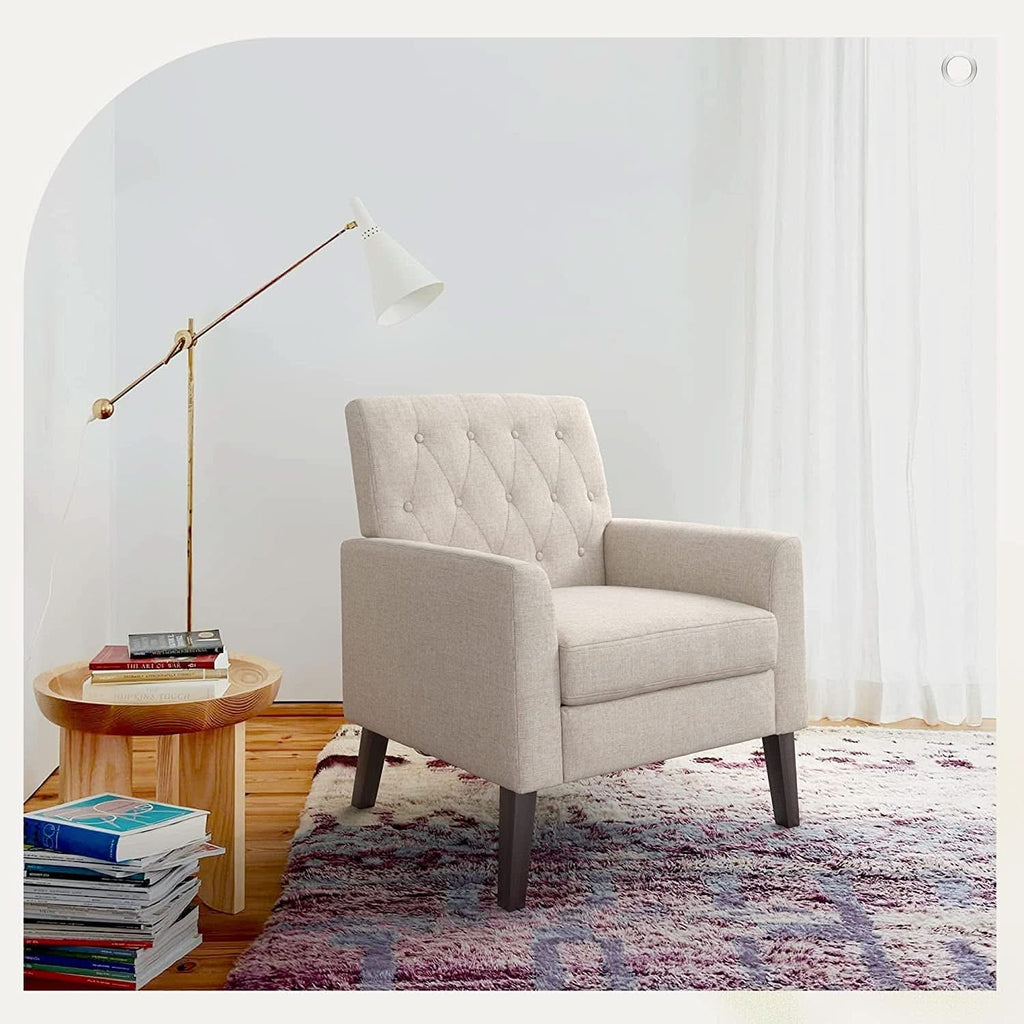 Upholstered Linen Armchairs Set Of Two With Tufted Buttons-1