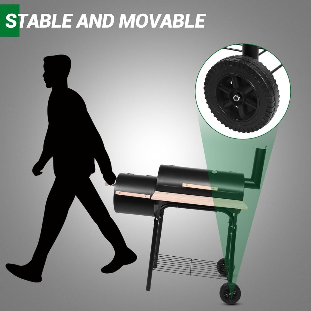 Charcoal Grill Offset Smoker 24x12 Stainless Wheels-2