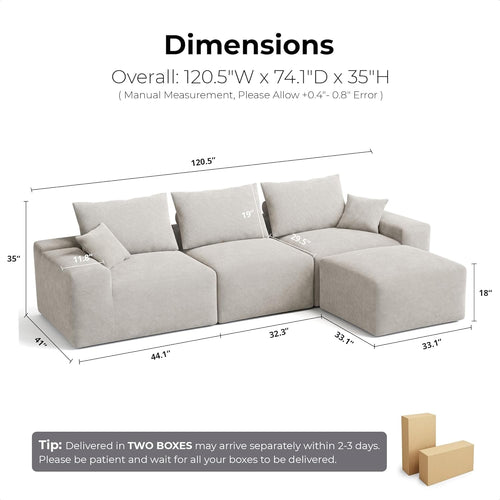 120 Inches Greige Ultra Premium Oversized Sectional Sofa