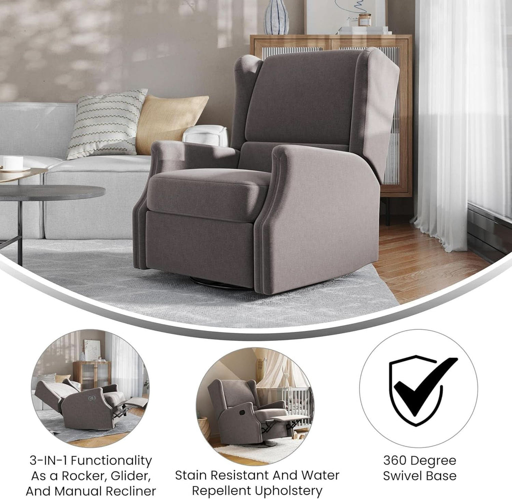 Omma Wingback Swivel Glider Recliner Dark Gray Upholstered-3
