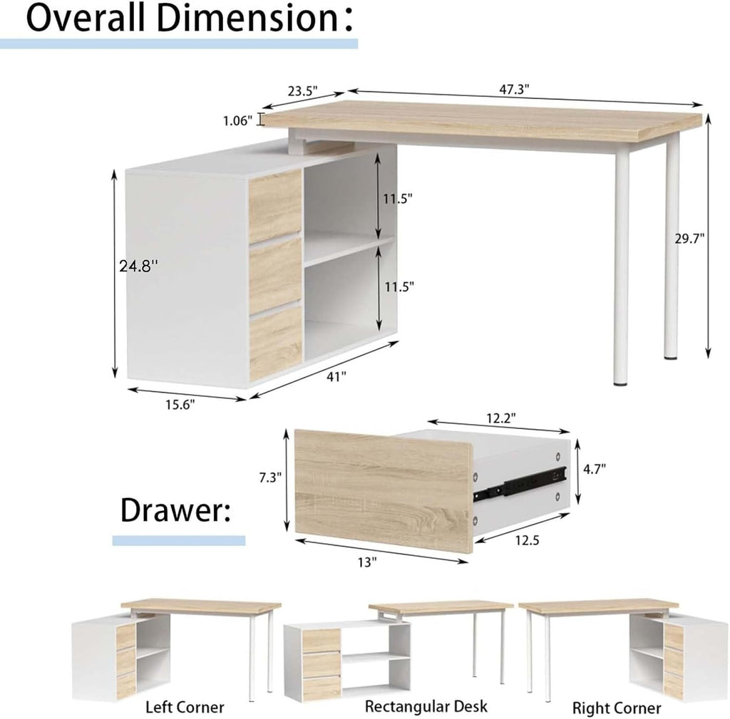L Shaped Desk 47Inch White Walnut Home Office Storage-1