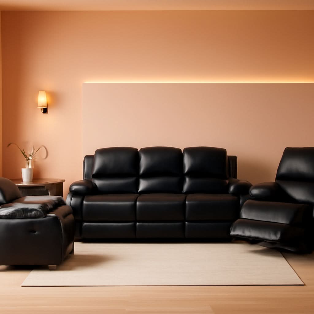 Bonded Leather Reclining Glider Sofa Set Black 3 Piece-0