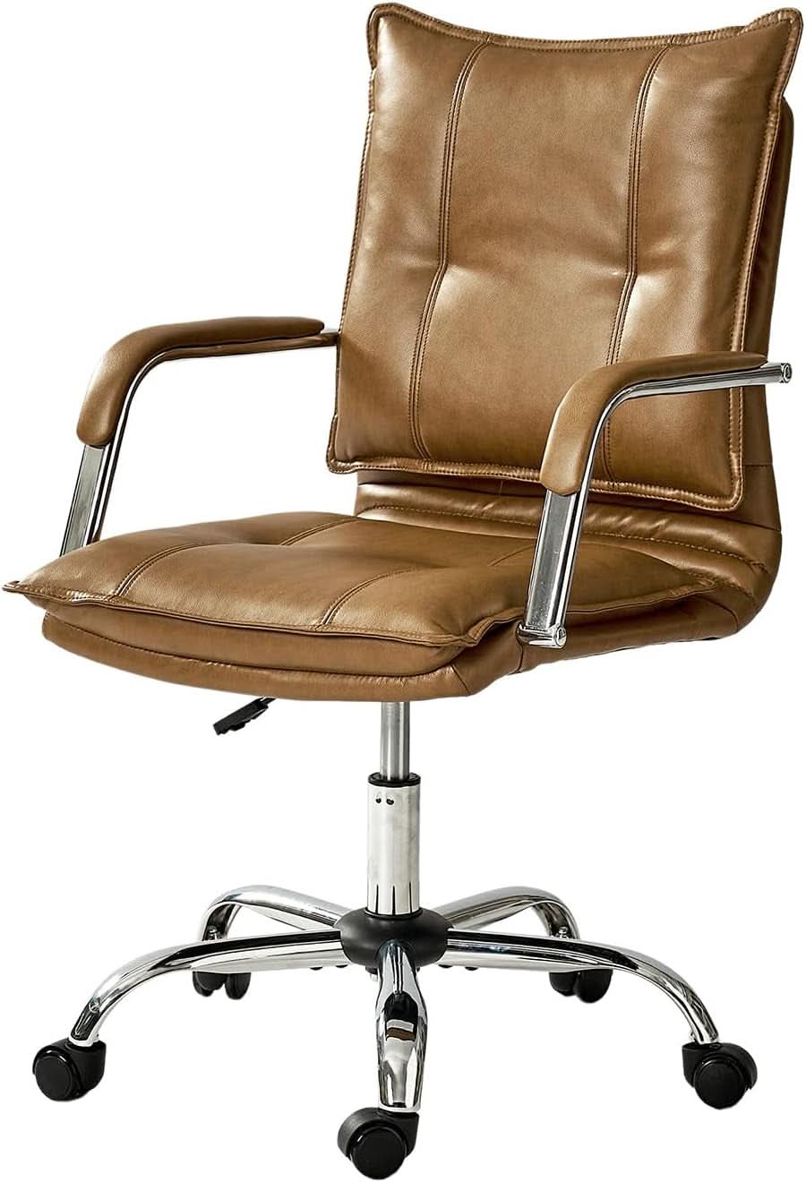 Faux Leather Adjustable Office Desk Chair Camel Armrests-3