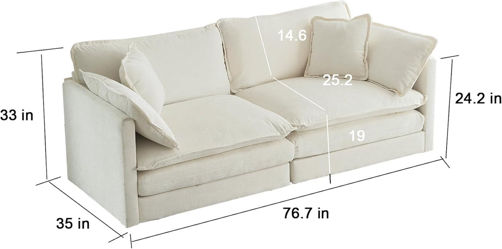 White Chenille Two Seater Upholstered Cozy Loveseat-1
