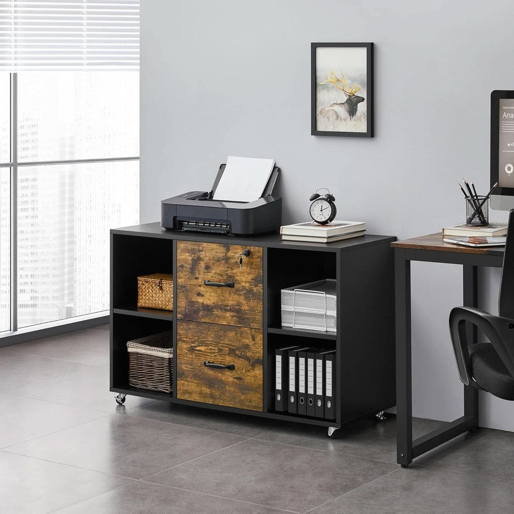 Lateral Filing Cabinet 2 Drawers 4 Open Compartments Black-4