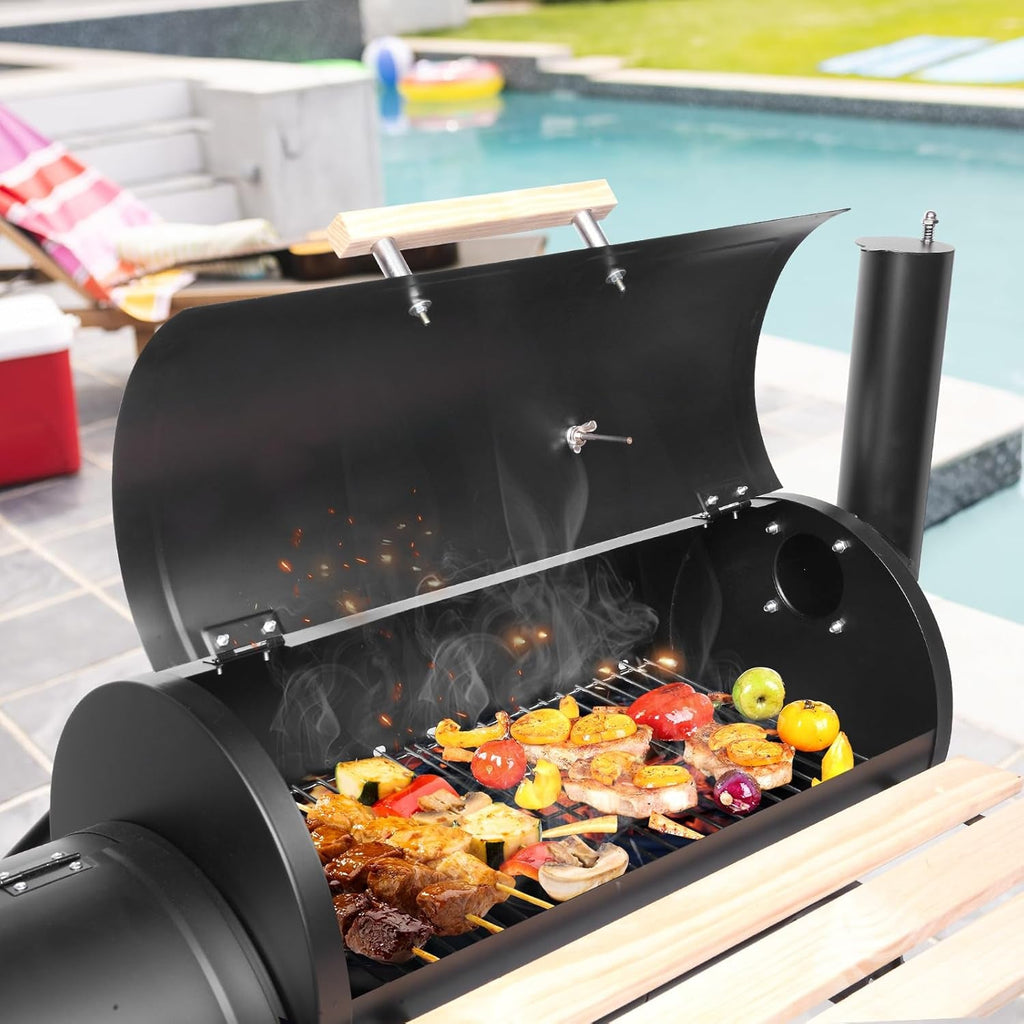 Charcoal Grill Offset Smoker 24x12 Stainless Wheels-4