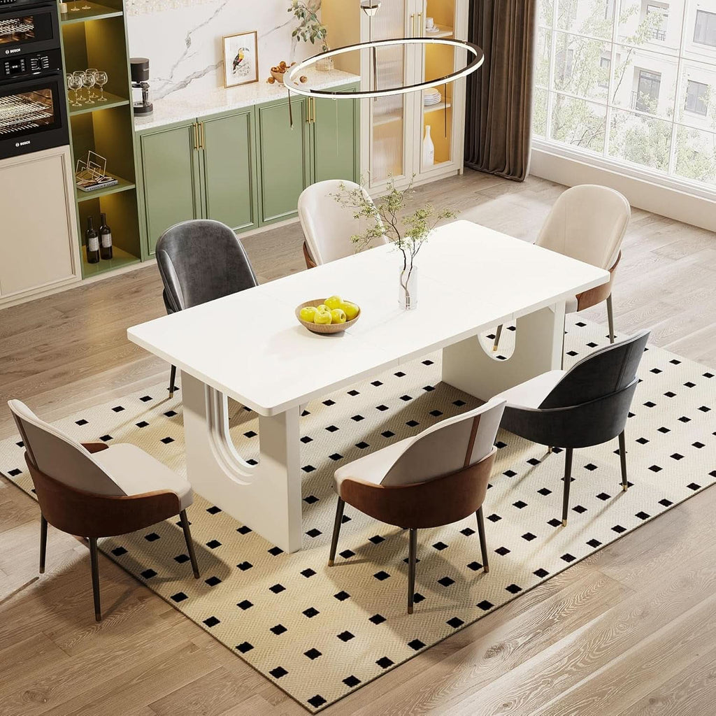 Modern White Dining Table 71 Inch With Wood Pedestal Base-2
