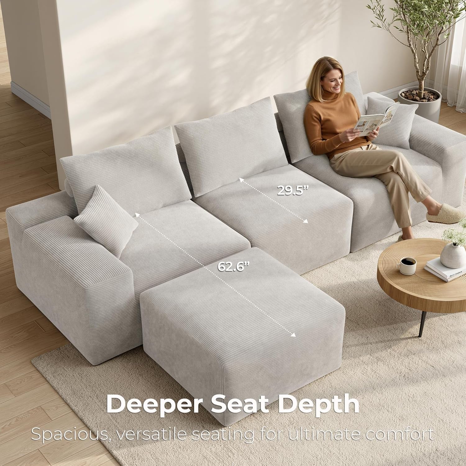 120 Inches Greige Ultra Premium Oversized Sectional Sofa