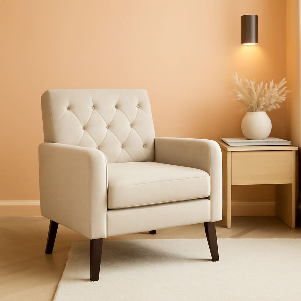 Upholstered Linen Armchairs Set Of Two With Tufted Buttons-0