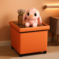 Orange Faux Leather Storage Ottoman With Wooden Tray-0