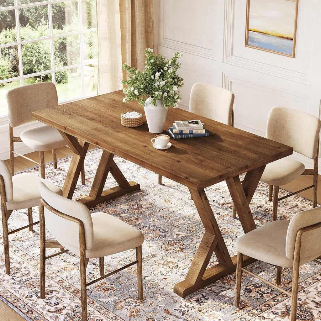 Solid Wood Rectangular Table 63 Inch RusticBrownFinish