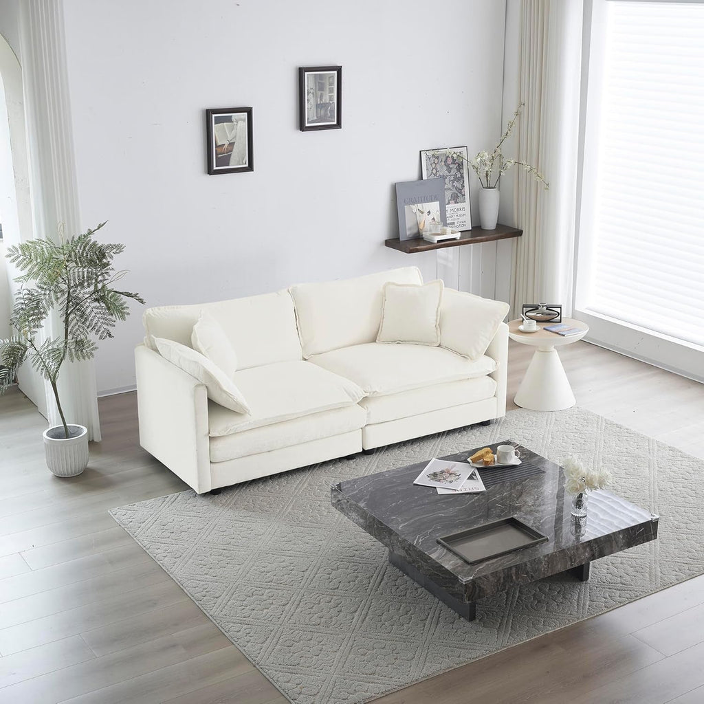 White Chenille Two Seater Upholstered Cozy Loveseat-0