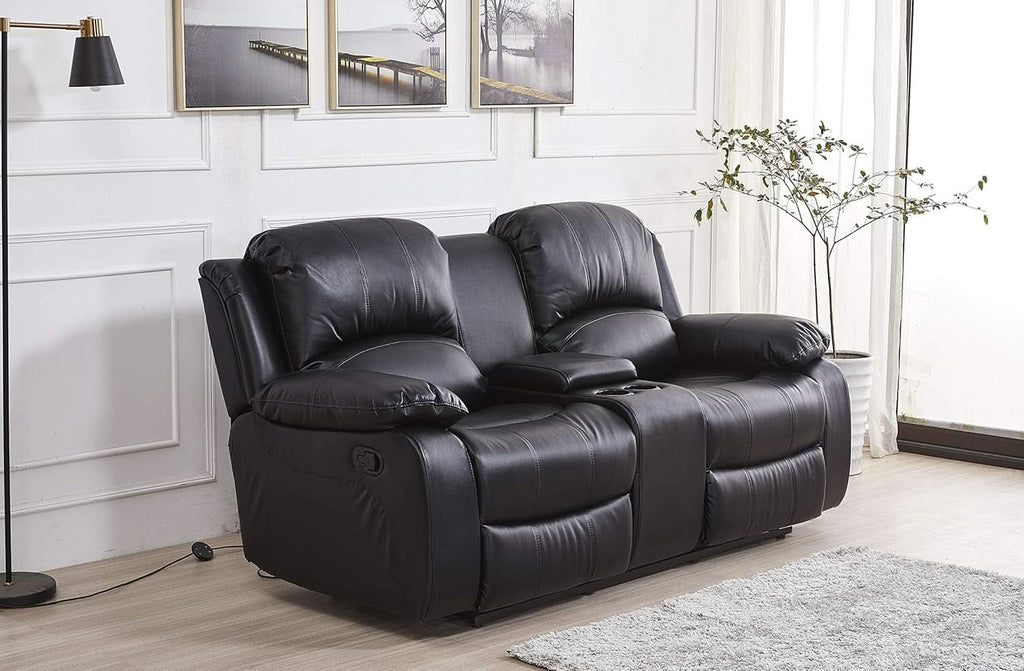 Bonded Leather Reclining Glider Sofa Set Black 3 Piece-2