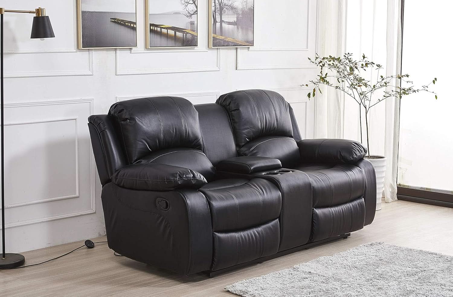 Bonded Leather Reclining Glider Sofa Set Black 3 Piece-2