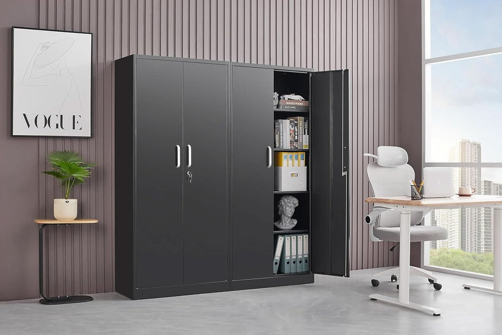 Black Metal Storage Cabinet With Locking Adjustable Shelves-2