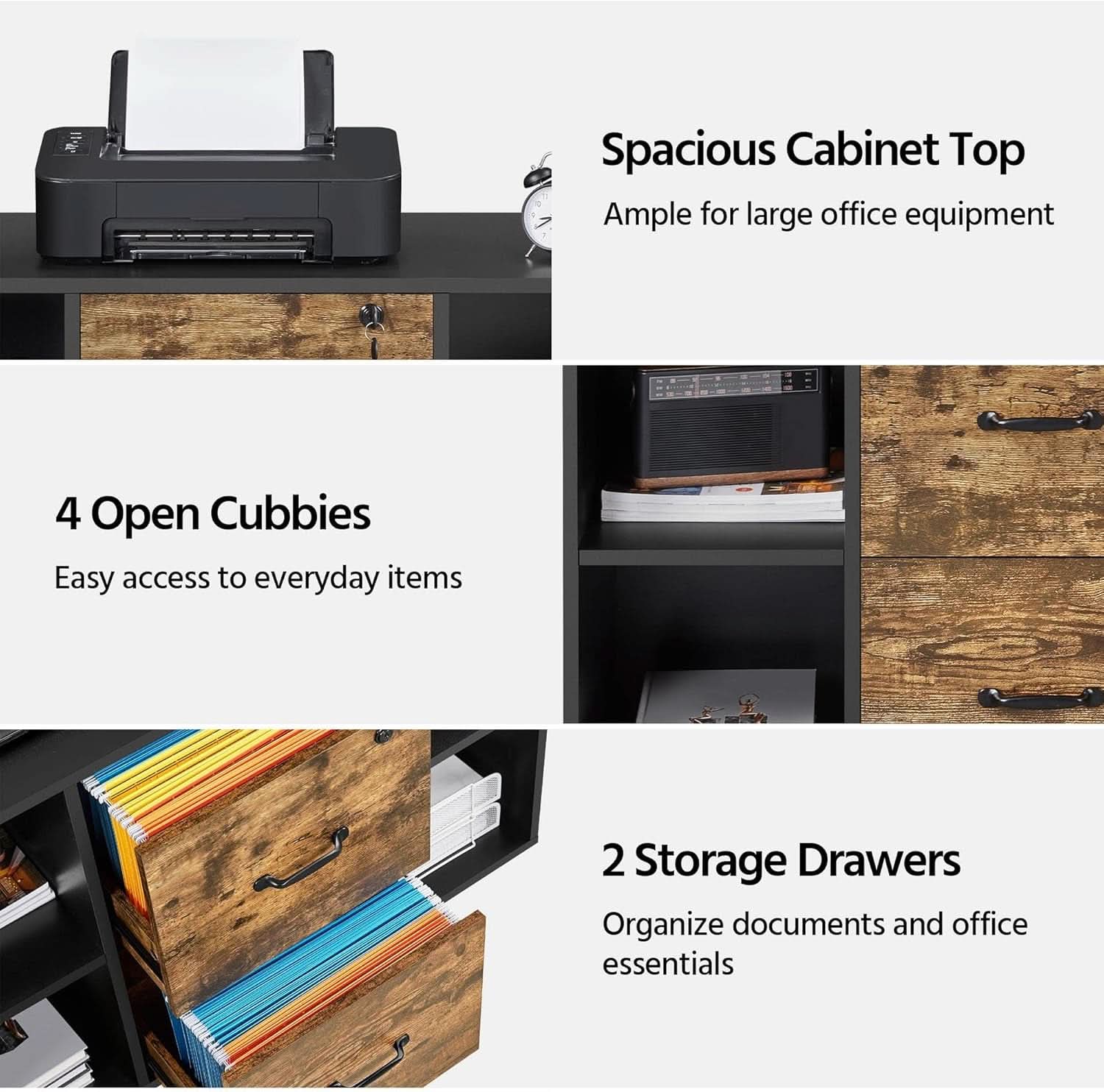 Lateral Filing Cabinet 2 Drawers 4 Open Compartments Black-3
