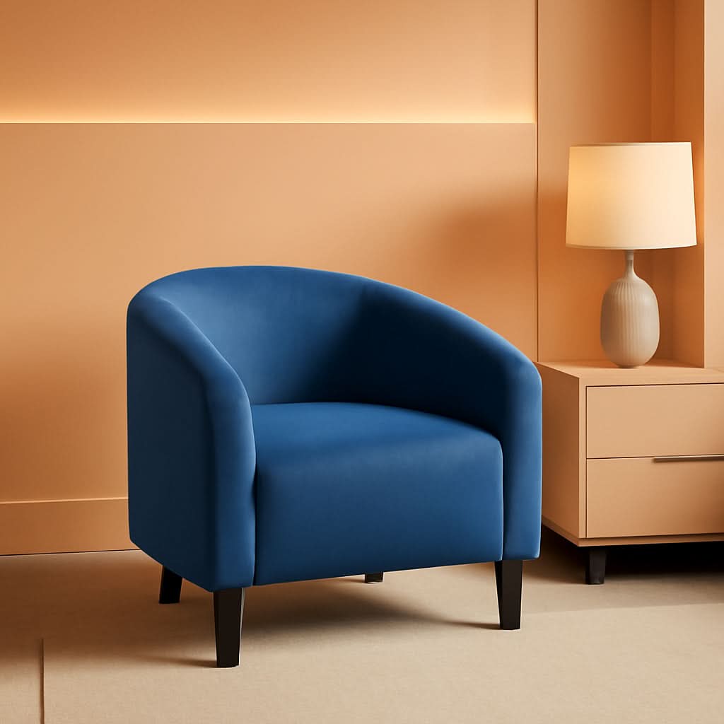 Pagoda Blue Velvet Club Chair With Curved Armrests-0
