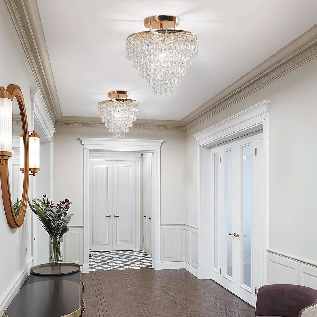 Gold Crystal Flush Mount Chandelier 30cm Ceiling Light-2