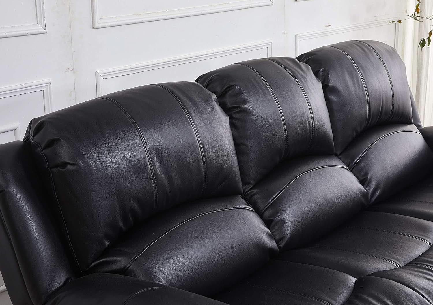 Bonded Leather Reclining Glider Sofa Set Black 3 Piece-4