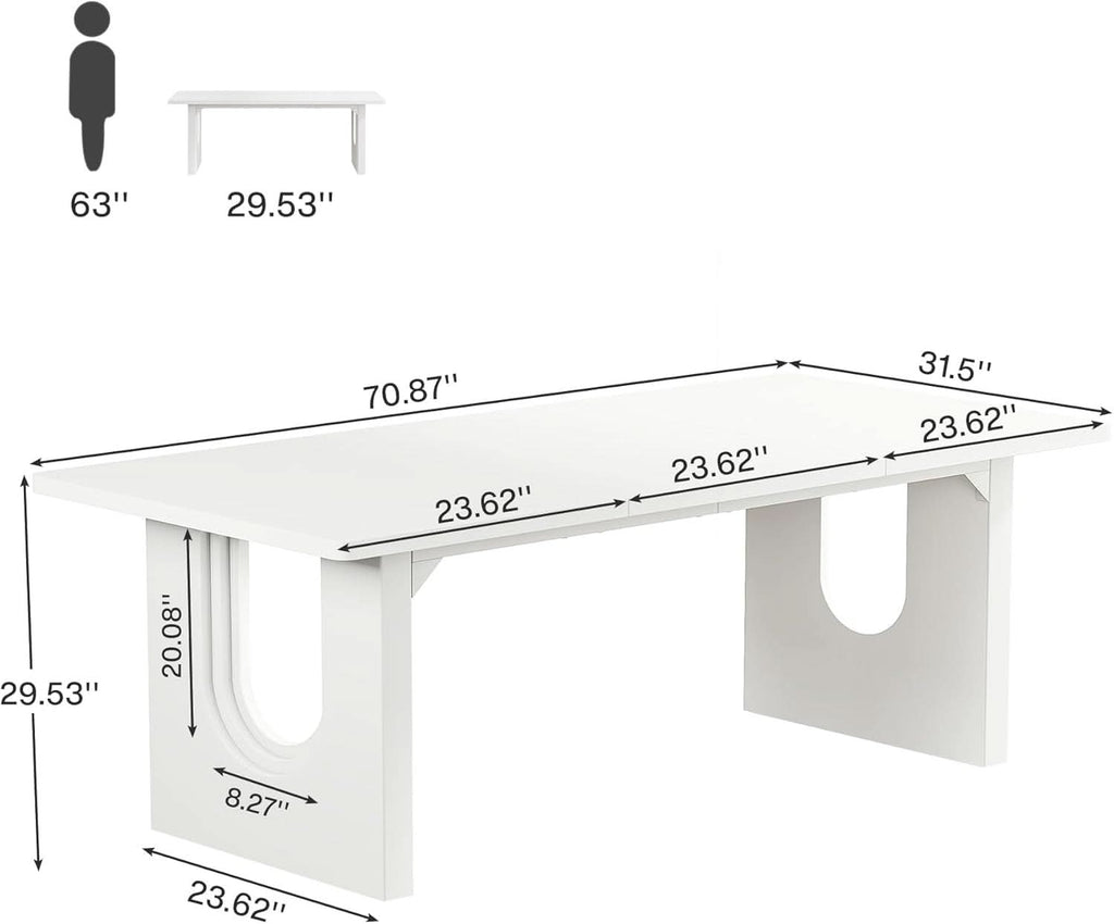 Modern White Dining Table 71 Inch With Wood Pedestal Base-1