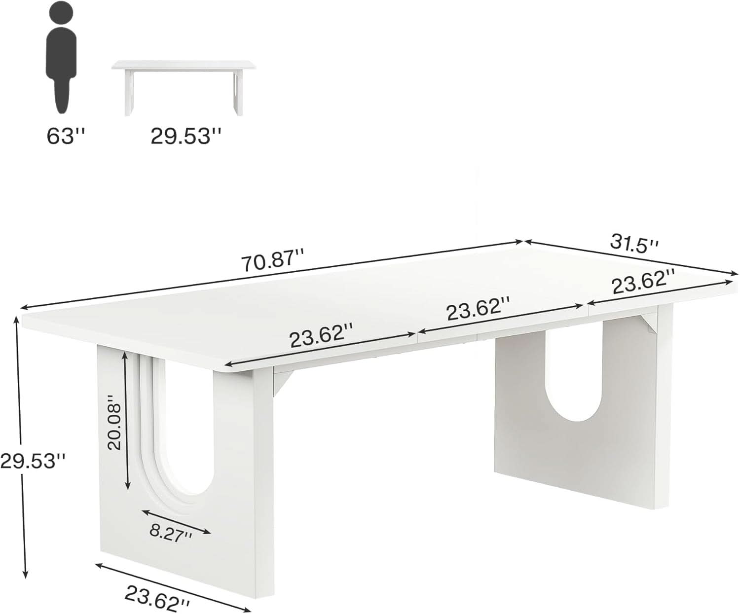 Modern White Dining Table 71 Inch With Wood Pedestal Base-1