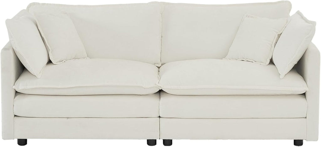 White Chenille Two Seater Upholstered Cozy Loveseat-2