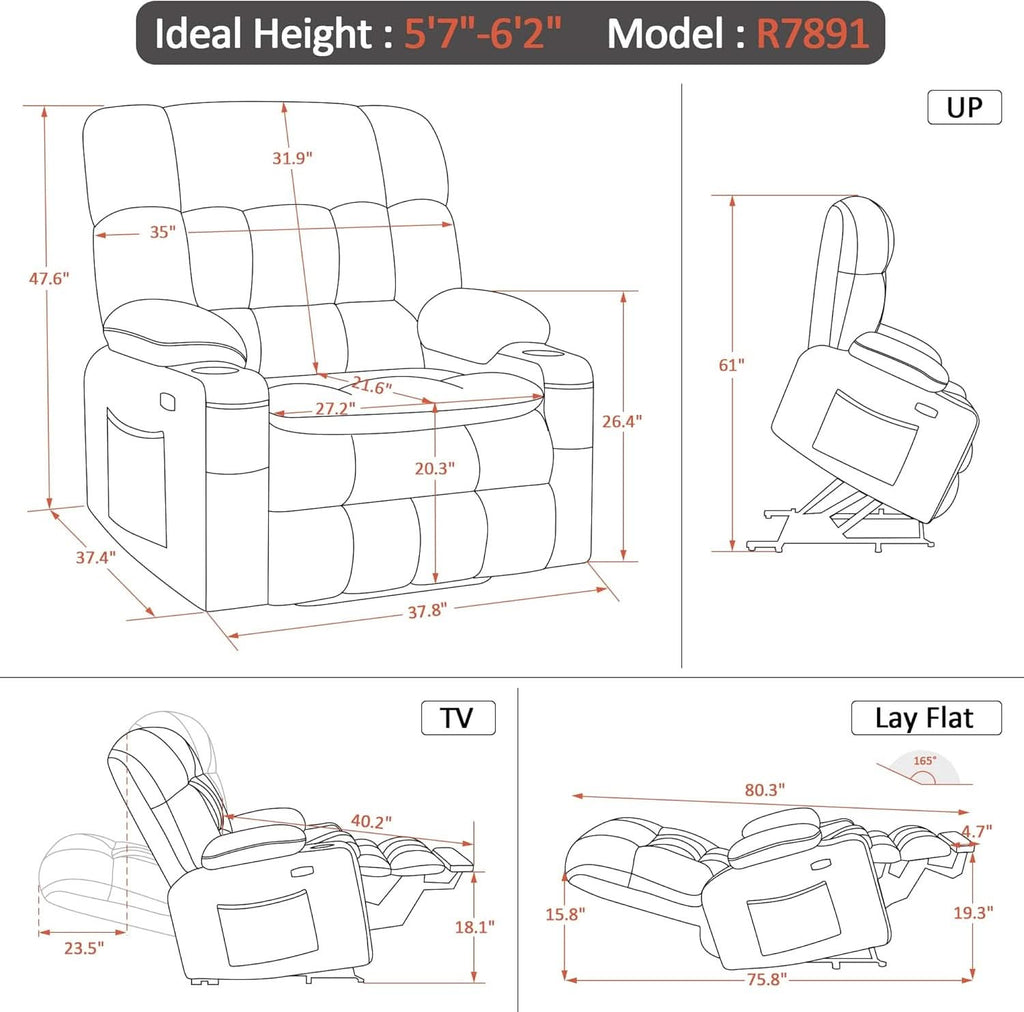 Large Burgundy Dual Motor Lift Recliner Chair With Massage And Heat-2