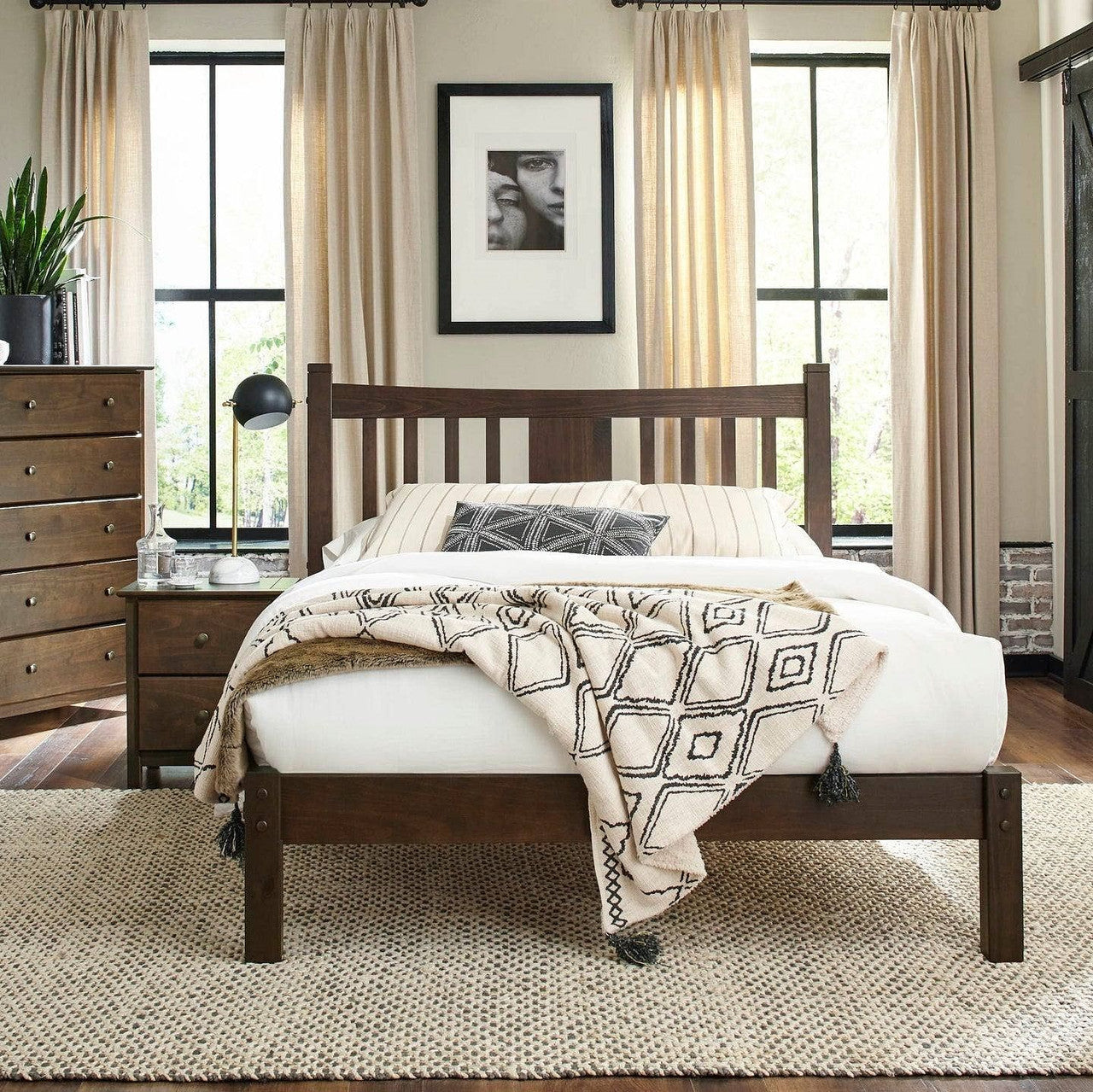 King Size Farmhouse Style Solid Wood Platform Bed with Headboard in Espresso-1