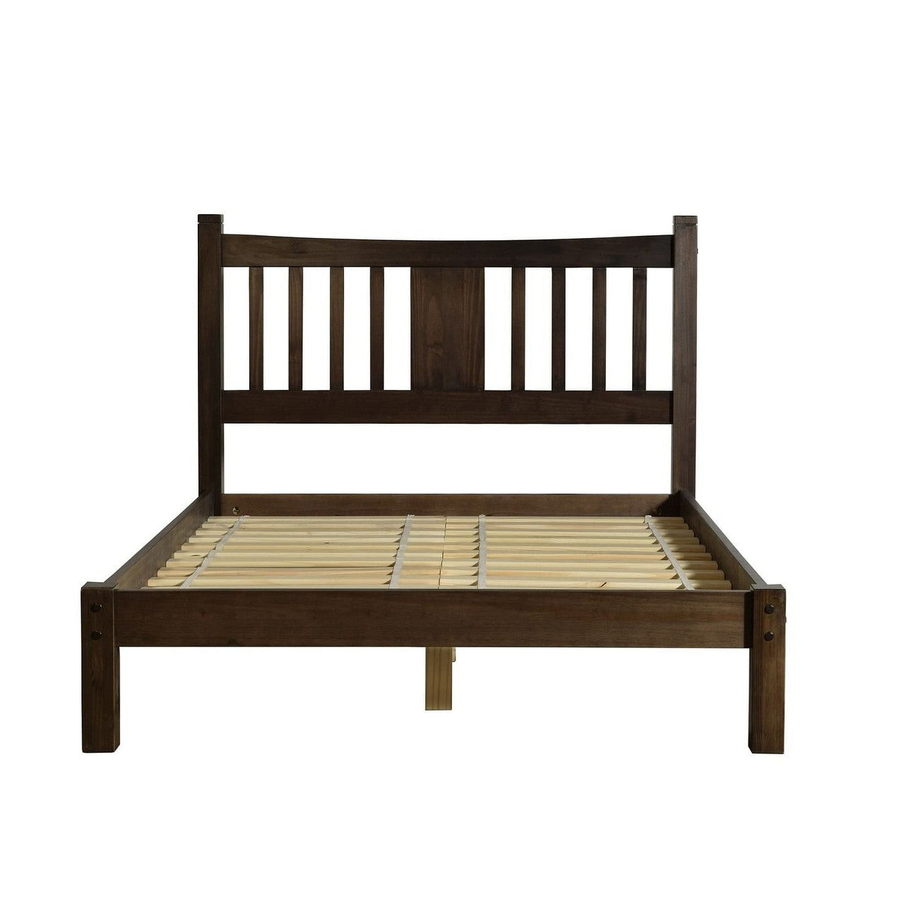 King Size Farmhouse Style Solid Wood Platform Bed with Headboard in Espresso-2