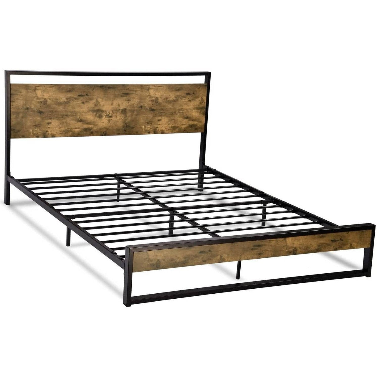 Full Modern Farmhouse Platform Bed Frame with Wood Panel Headboard Footboard-0
