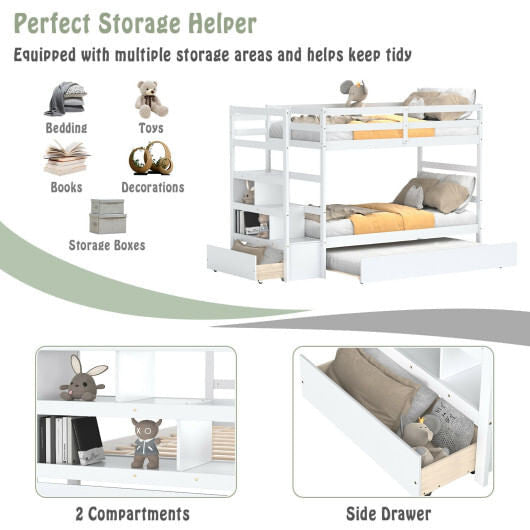 Twin Over Twin Bunk Bed with Storage Shelf and Drawer-Dark Brown-8