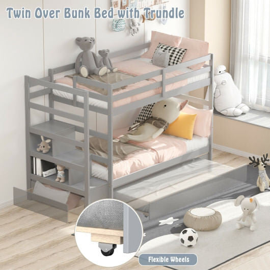 Twin Over Twin Bunk Bed with Storage Shelf and Drawer-Dark Brown-11