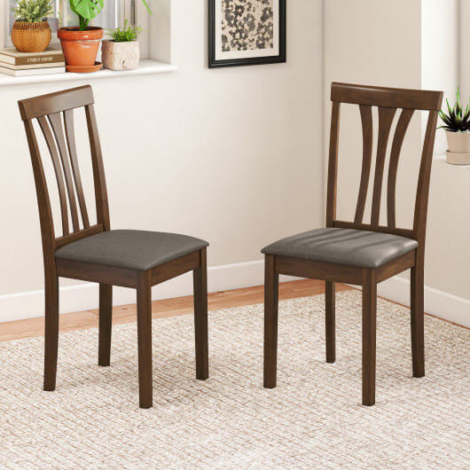 Wooden Dining Chairs Set of 2 with Linen Fabric Upholstered and Rubber Wood Frame-Brown-0