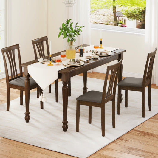 Wooden Dining Chairs Set of 2 with Linen Fabric Upholstered and Rubber Wood Frame-Brown-1