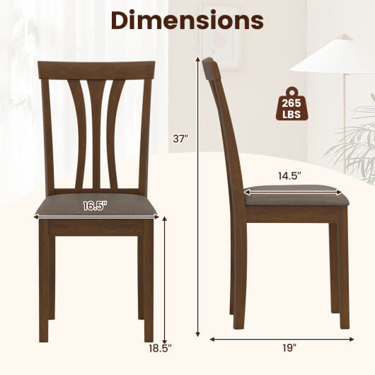 Wooden Dining Chairs Set of 2 with Linen Fabric Upholstered and Rubber Wood Frame-Brown-2