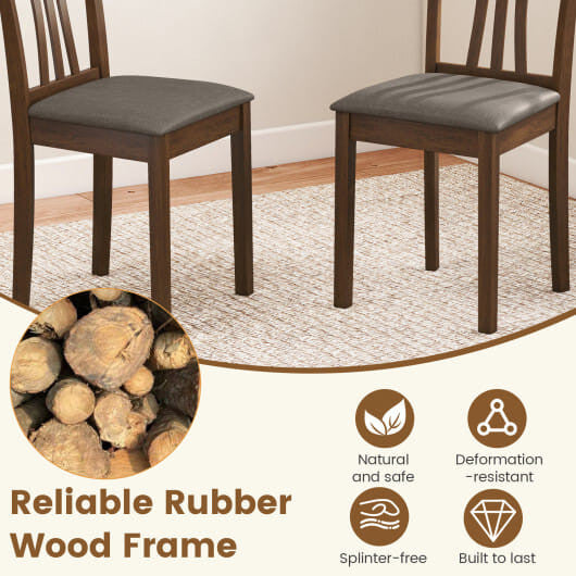 Wooden Dining Chairs Set of 2 with Linen Fabric Upholstered and Rubber Wood Frame-Brown-3