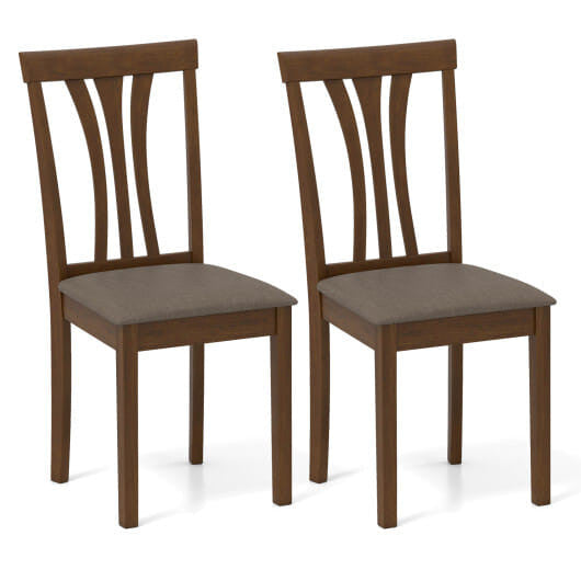 Wooden Dining Chairs Set of 2 with Linen Fabric Upholstered and Rubber Wood Frame-Brown-4