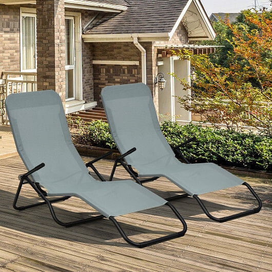 2 Pieces Folding Portable Patio Chaise Lounger with Rocking Design-Light Green-1