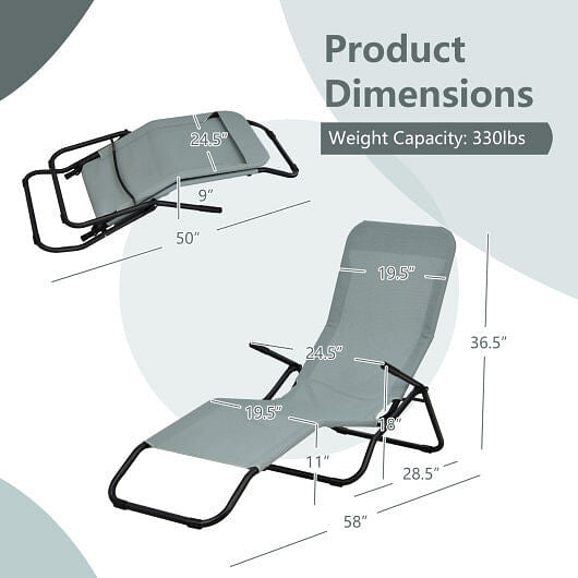 2 Pieces Folding Portable Patio Chaise Lounger with Rocking Design-Light Green-4