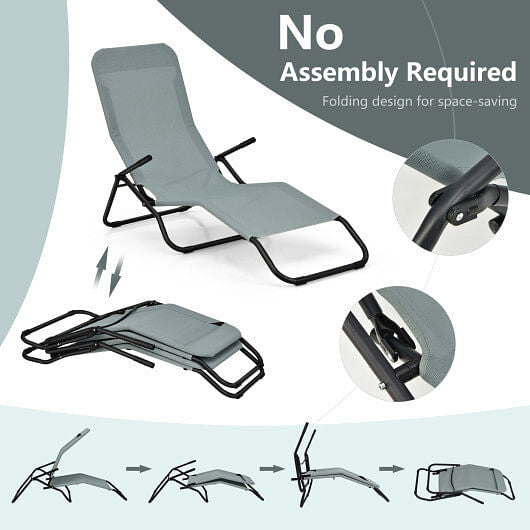 2 Pieces Folding Portable Patio Chaise Lounger with Rocking Design-Light Green-2