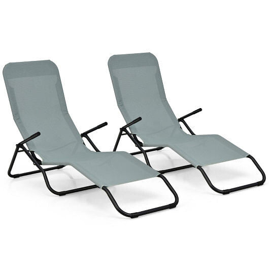 2 Pieces Folding Portable Patio Chaise Lounger with Rocking Design-Light Green-0