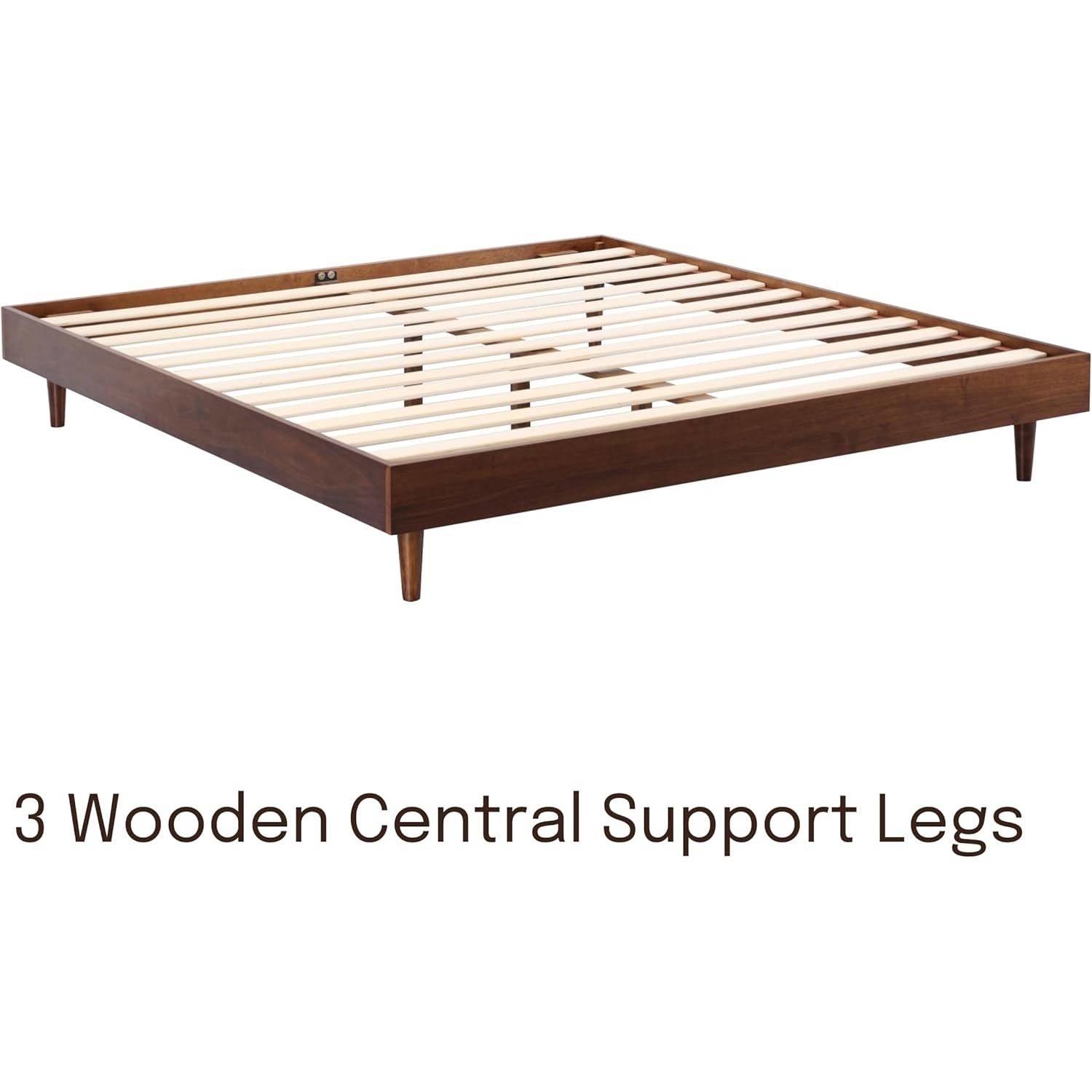 Queen size Mid-Century Modern Platform Bed Frame in Dark Brown Wood Finish-1