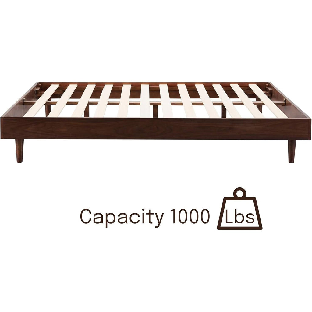 Queen size Mid-Century Modern Platform Bed Frame in Dark Brown Wood Finish-2