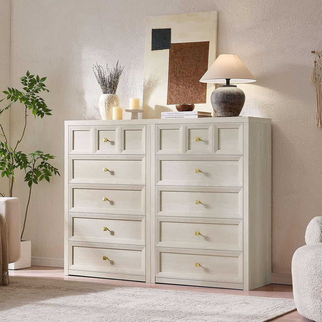 5 Drawer Dresser Grey White Modern Bedroom Storage-1