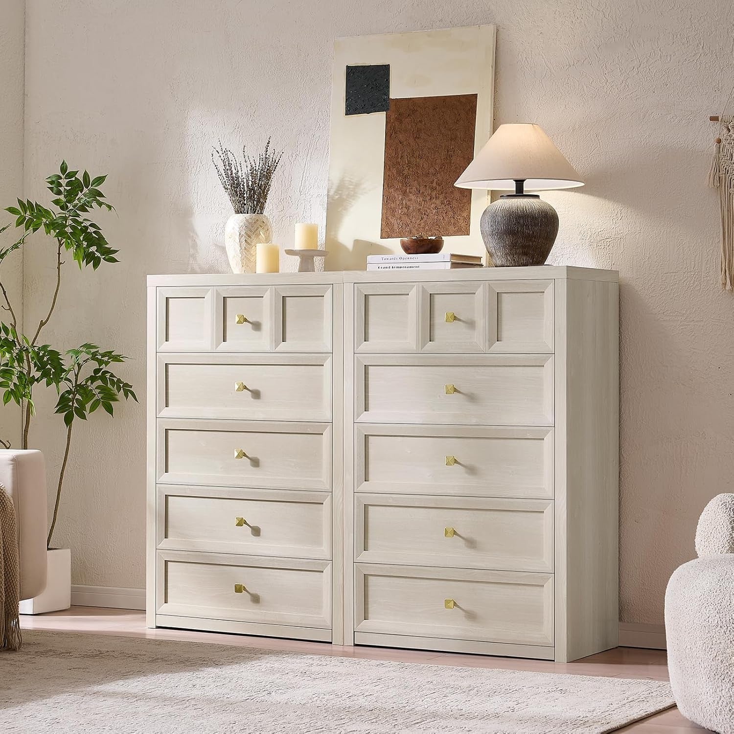 5 Drawer Dresser Grey White Modern Bedroom Storage-1