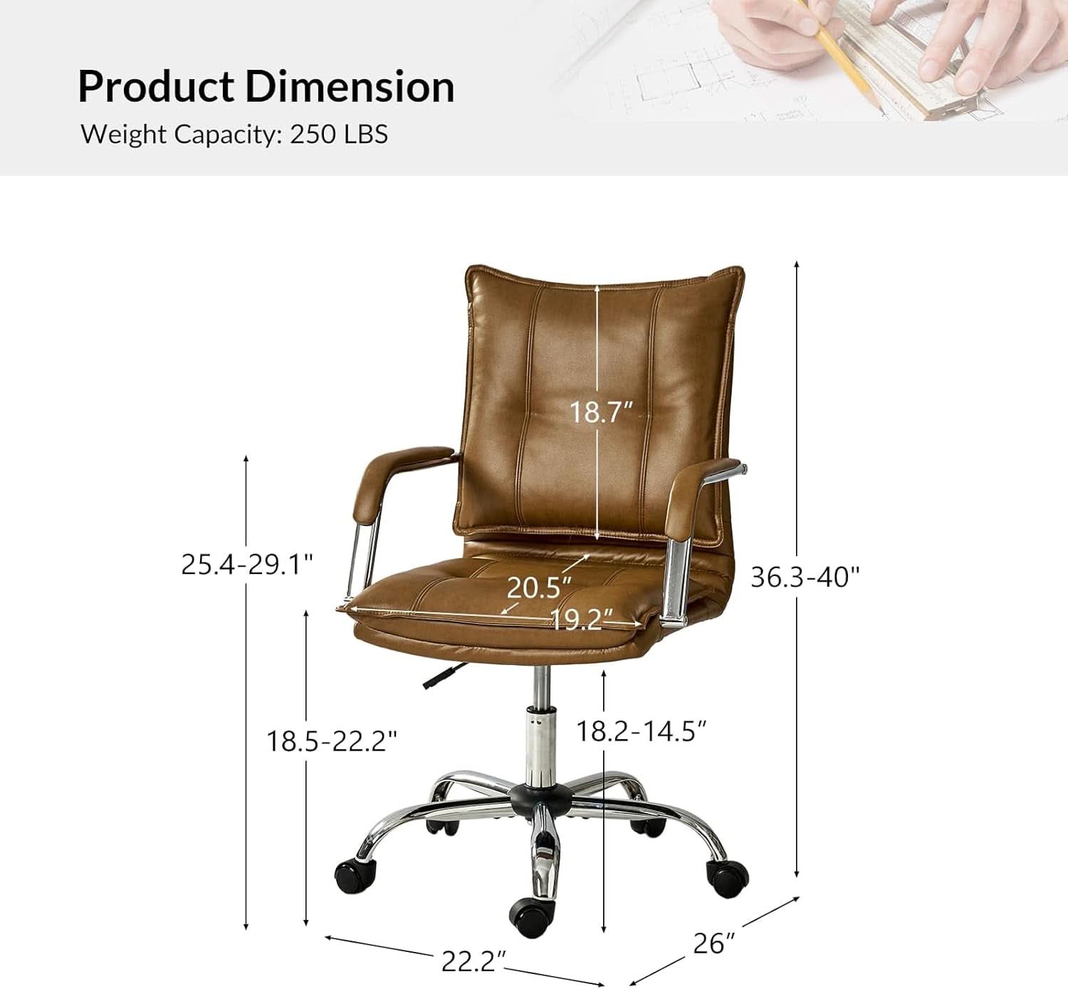 Faux Leather Adjustable Office Desk Chair Camel Armrests-1