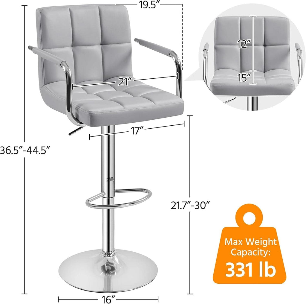 Light Grey Adjustable Swivel Bar Stools With Backrest, PU Leather, Set Of 2-2